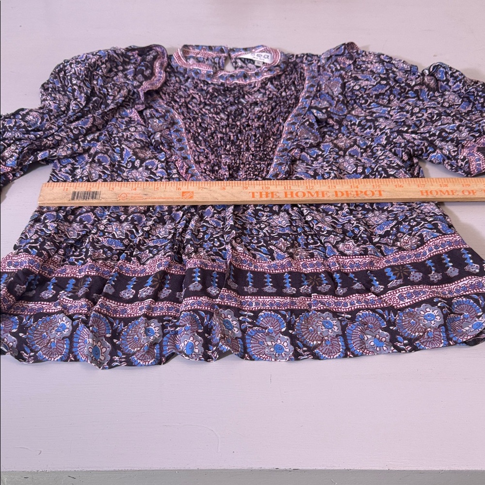 Sea New York Amaki Printed Smocked Puff Sleeve Top Medium Boho Ruffle - Picture 10 of 14